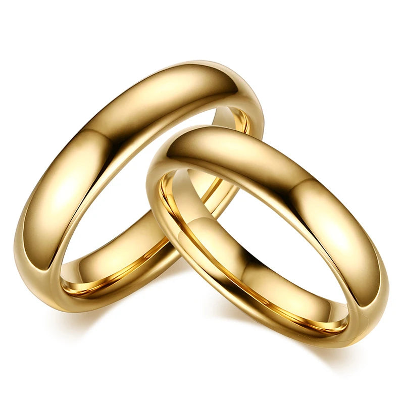 Smooth Stainless Steel Couple Rings Gold Color 4MM