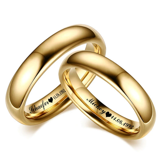 Smooth Stainless Steel Couple Rings Gold Color 4MM