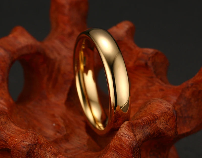 Smooth Stainless Steel Couple Rings Gold Color 4MM