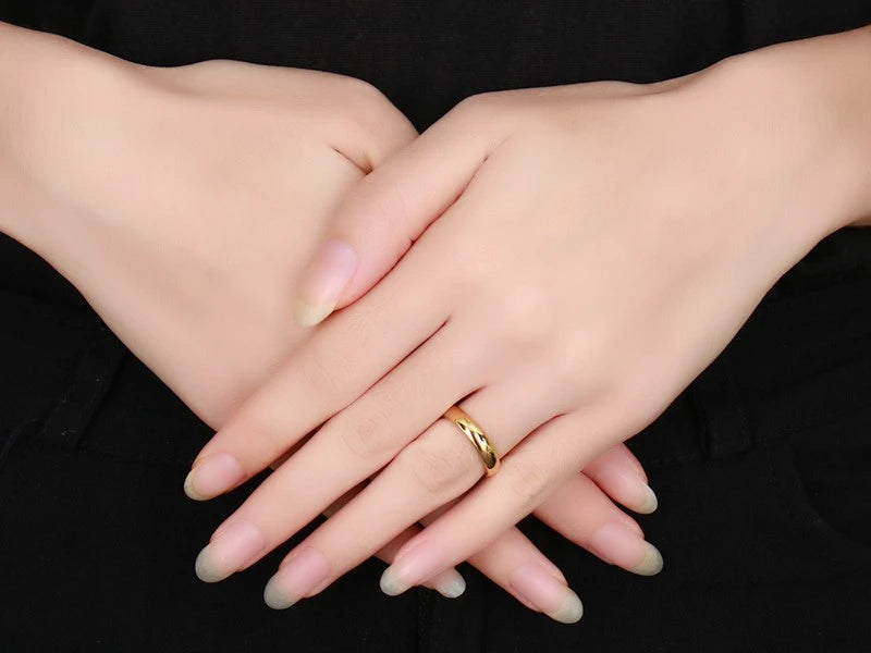 Smooth Stainless Steel Couple Rings Gold Color 4MM