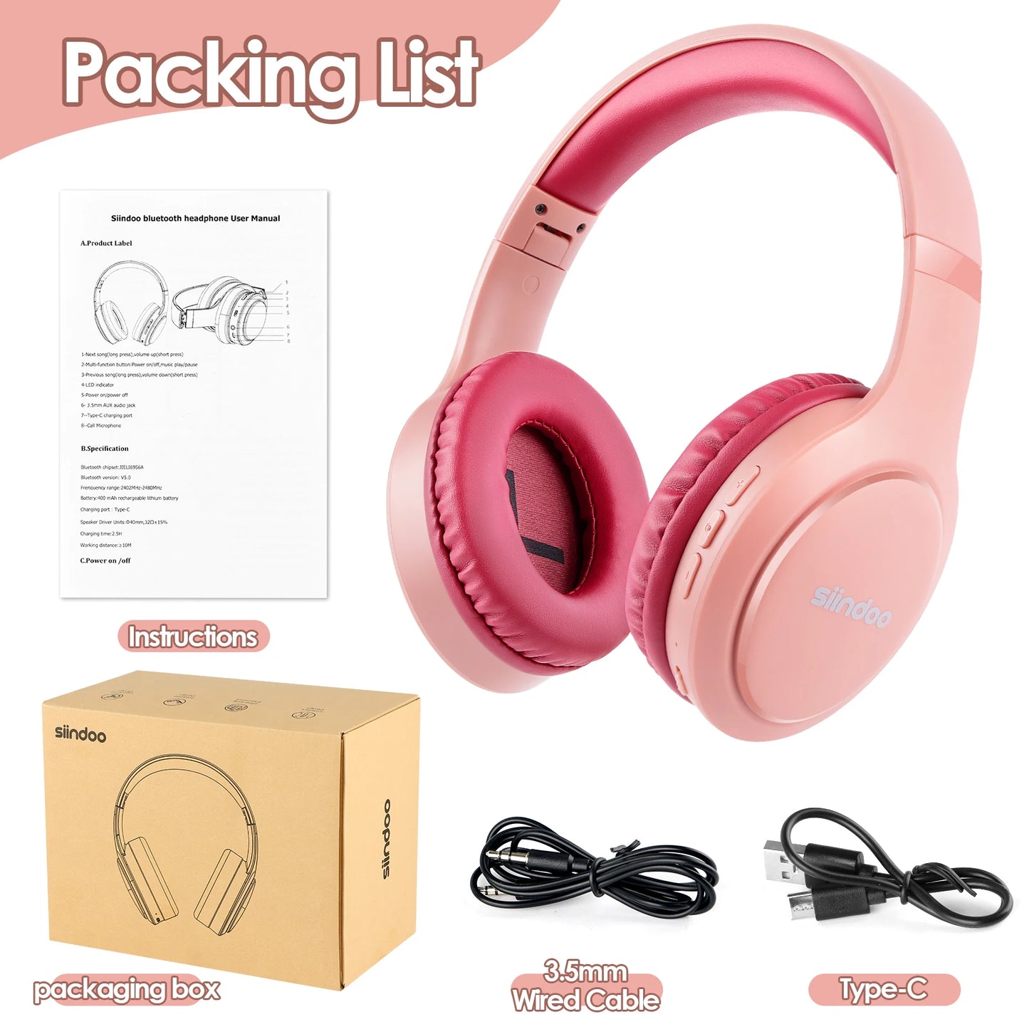 Siindoo JH-919 Wireless Headphones Super Bass