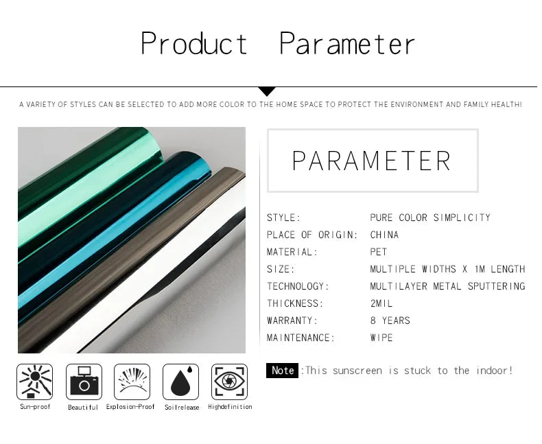 Home Privacy Window Film 2/3/5M Reflective Vinyl